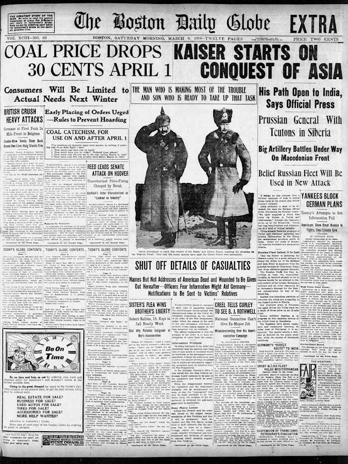 Edition of the Boston Globe from March 9, 1918